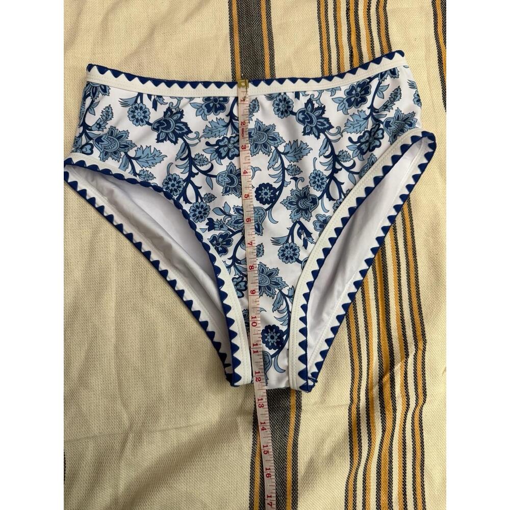 Two Piece Swimsuit Womens L Blue Floral Bikini High Waisted Tropical Boho - Picture 12 of 12